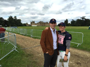 Timothy Harfield, author of              Horsehubby.com, with his wife, eventer Elisa Wallace on a recent trip to England where Wallace participated in the      Blenheim Palace Horse Trials. (Photo: Rick Wallace) 