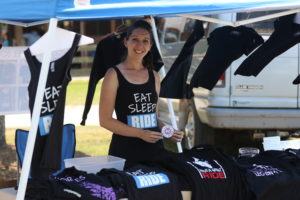 Ride Heels Down company owner Ainsley Jacobs displaying a few more of her designs at a recent event.